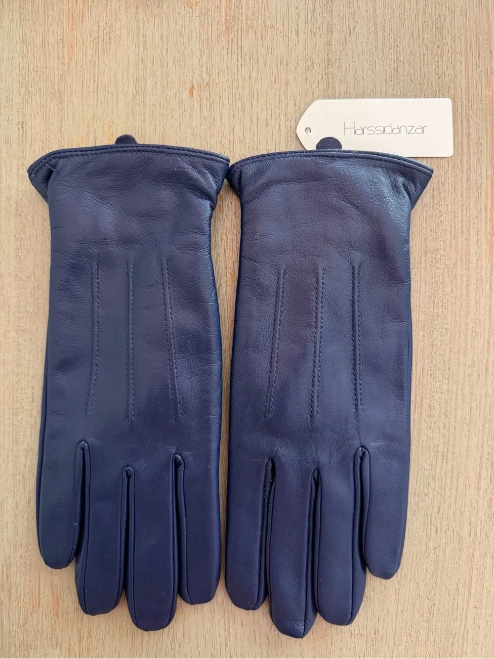 Harssidanzar Touchscreen Womens Blue Leather Gloves Soft Lambskin Size M NWT